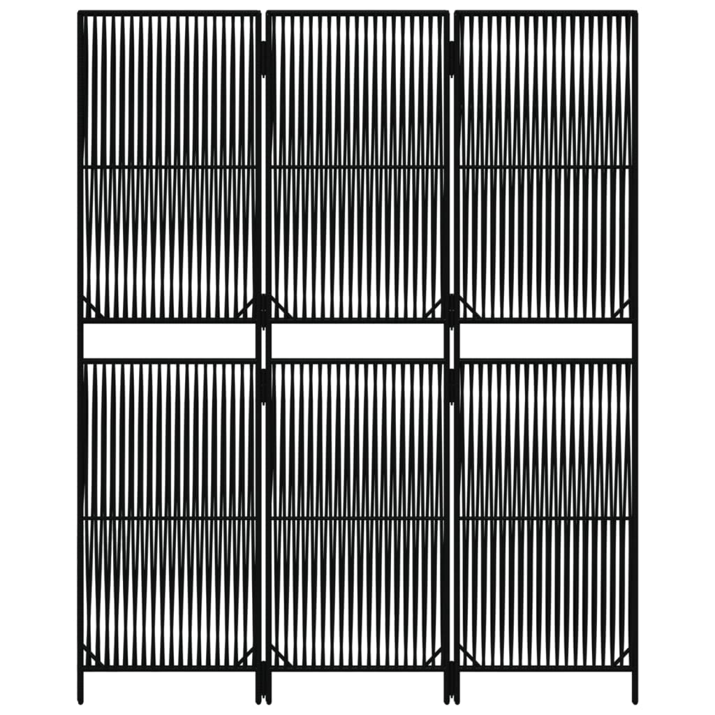 Divisorio per Ambienti a 3 Pannelli Nero in Polyrattan