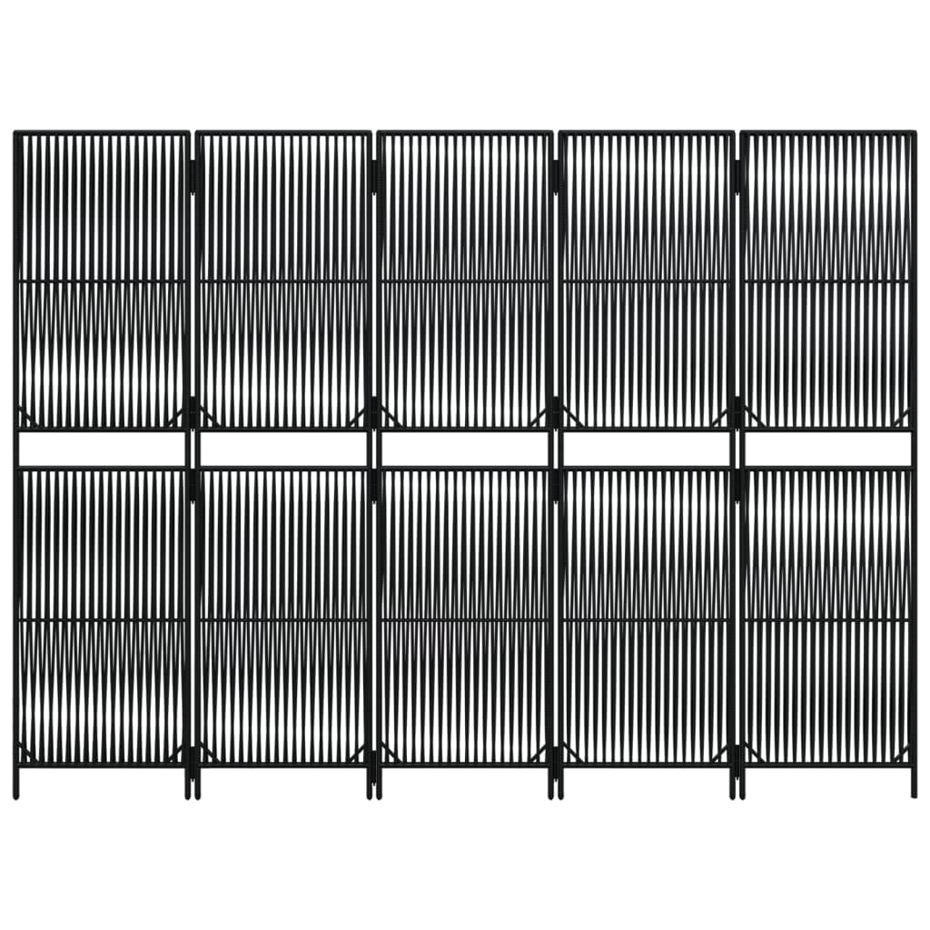 Divisorio per Ambienti a 5 Pannelli Nero in Polyrattan