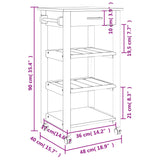 Carrello da Cucina MONZA 48x40x90 cm in Legno Massello di Pino