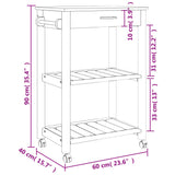 Carrello da Cucina MONZA 60x40x90 cm in Legno Massello di Pino