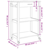 Carrello da Cucina MONZA 60x40x90 cm in Legno Massello di Pino