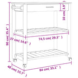 Carrello da Cucina MONZA 84x40x90 cm in Legno Massello di Pino