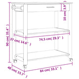 Carrello da Cucina MONZA 84x40x90 cm in Legno Massello di Pino