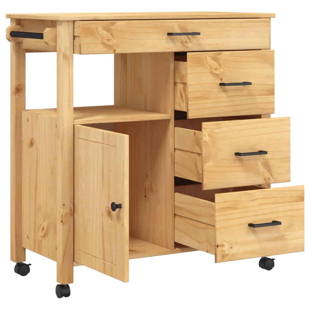 Carrello da Cucina MONZA 84x40x90 cm in Legno Massello di Pino