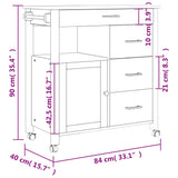 Carrello da Cucina MONZA 84x40x90 cm in Legno Massello di Pino