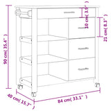 Carrello da Cucina MONZA 84x40x90 cm in Legno Massello di Pino