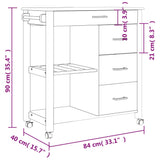 Carrello da Cucina MONZA 84x40x90 cm in Legno Massello di Pino