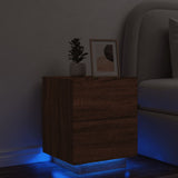 Comodino con Luci LED Rovere Marrone in Legno Multistrato