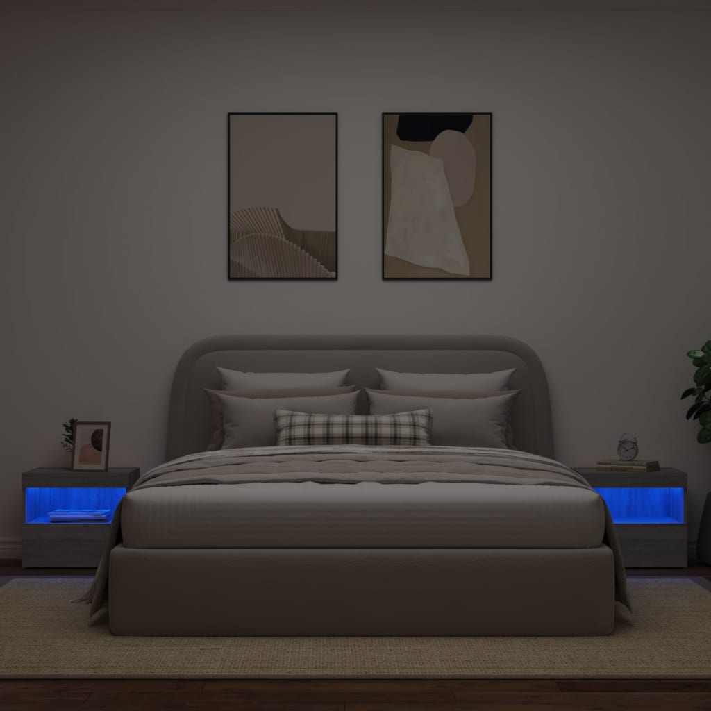 Comodini con Luci LED 2pz Grigio Sonoma 50x40x45 cm