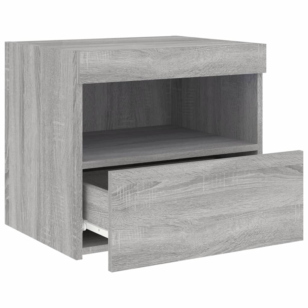 Comodini con Luci LED 2pz Grigio Sonoma 50x40x45 cm