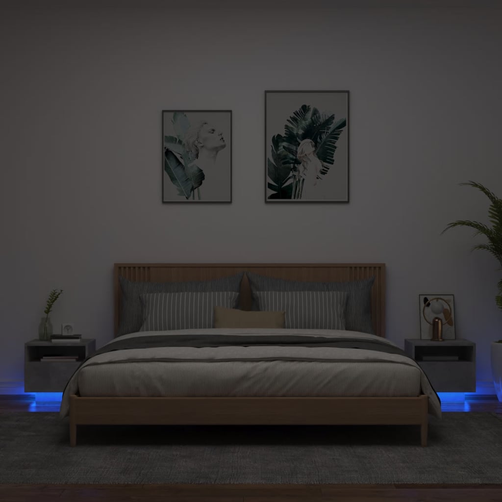 Comodini con Luci LED 2pz Grigio Cemento 40x39x37 cm