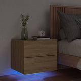 Comodino a Parete con luci LED Rovere Sonoma