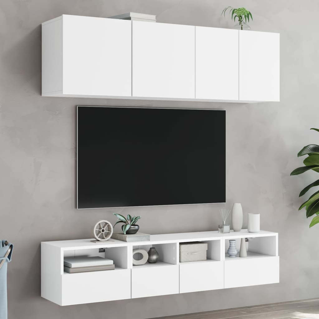 Mobili TV a Parete 2pz Bianchi 40x30x30 cm in Legno Multistrato