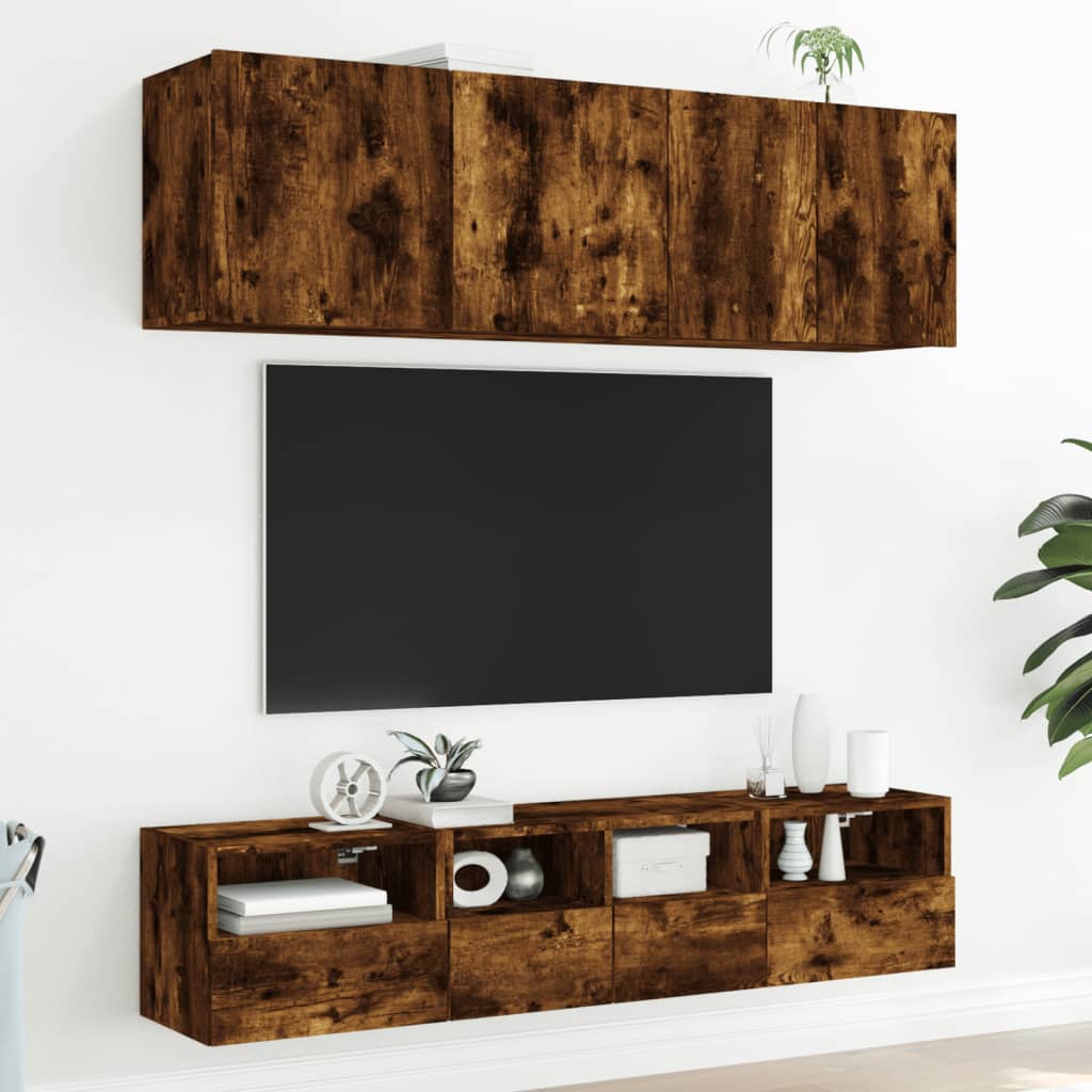 Mobili TV a Muro 2 pz Rovere Fumo 40x30x30 cm Legno Multistrato