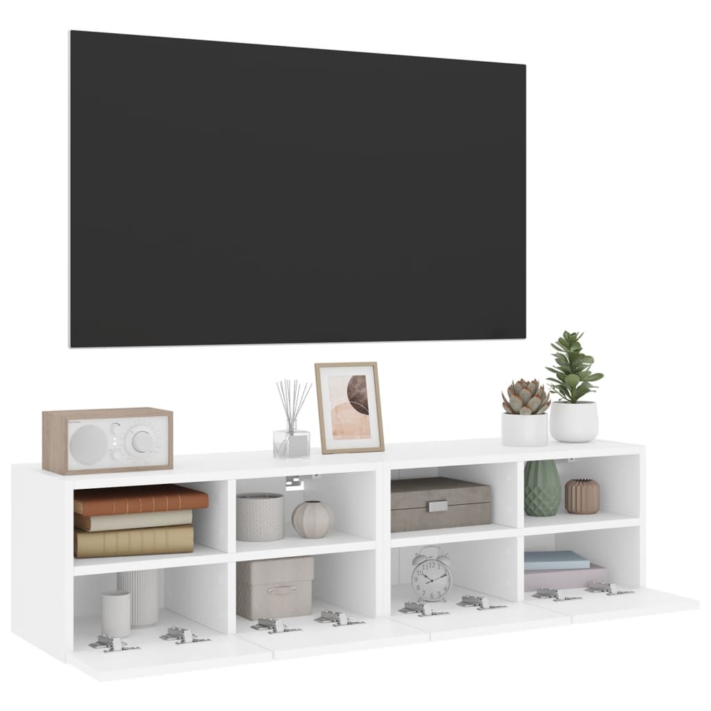 Mobili TV a Parete 2pz Bianchi 60x30x30 cm in Legno Multistrato