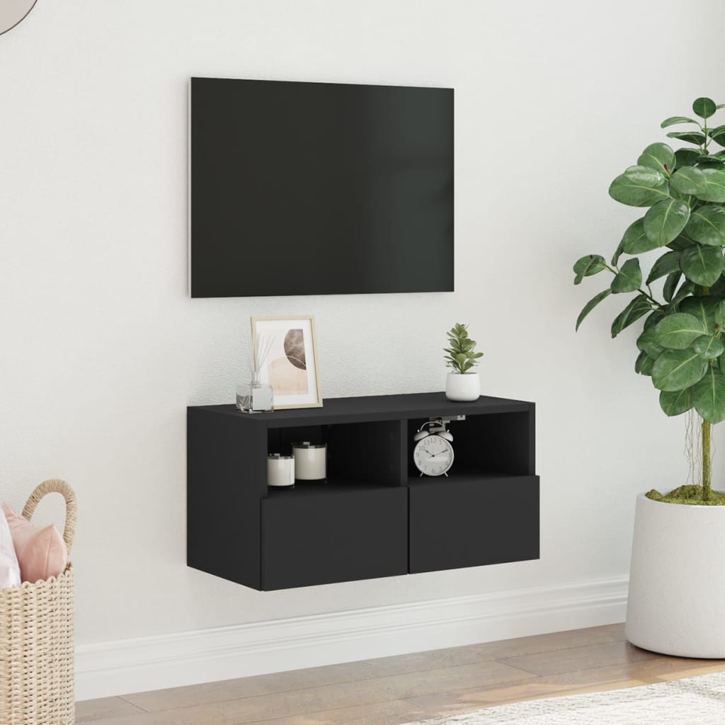 Mobile TV a Parete Nero 60x30x30 cm in Legno Multistrato