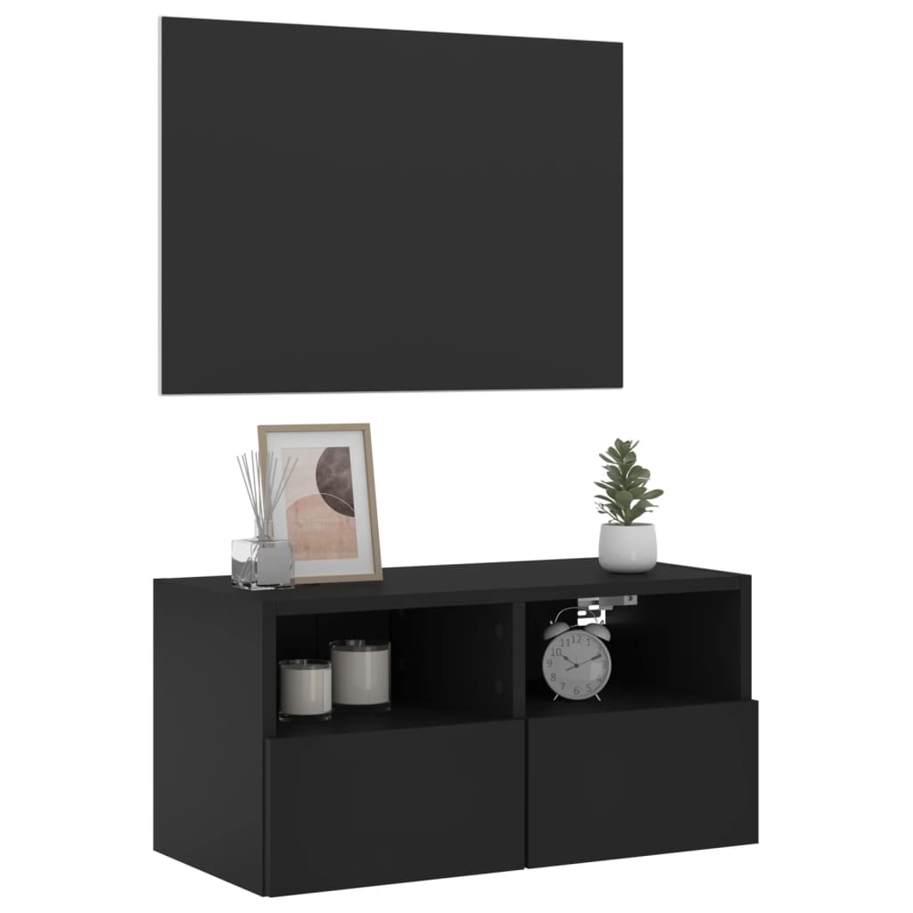 Mobile TV a Parete Nero 60x30x30 cm in Legno Multistrato