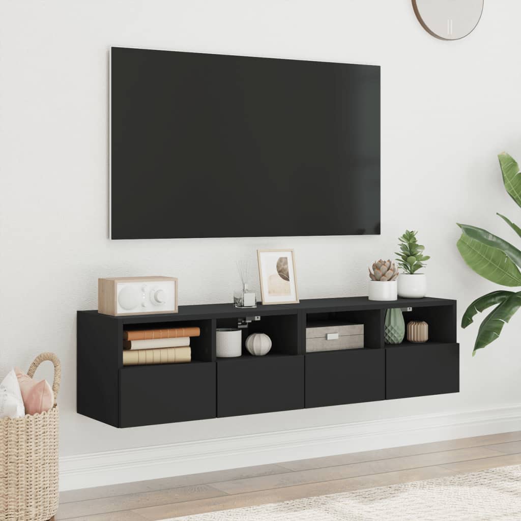 Mobili TV a Parete 2pz Neri 60x30x30 cm in Legno Multistrato