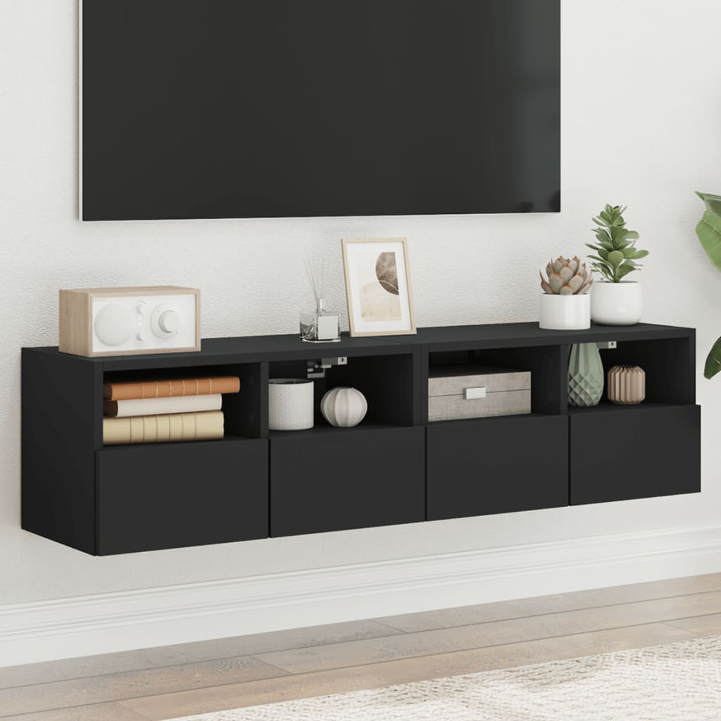 Mobili TV a Parete 2pz Neri 60x30x30 cm in Legno Multistrato