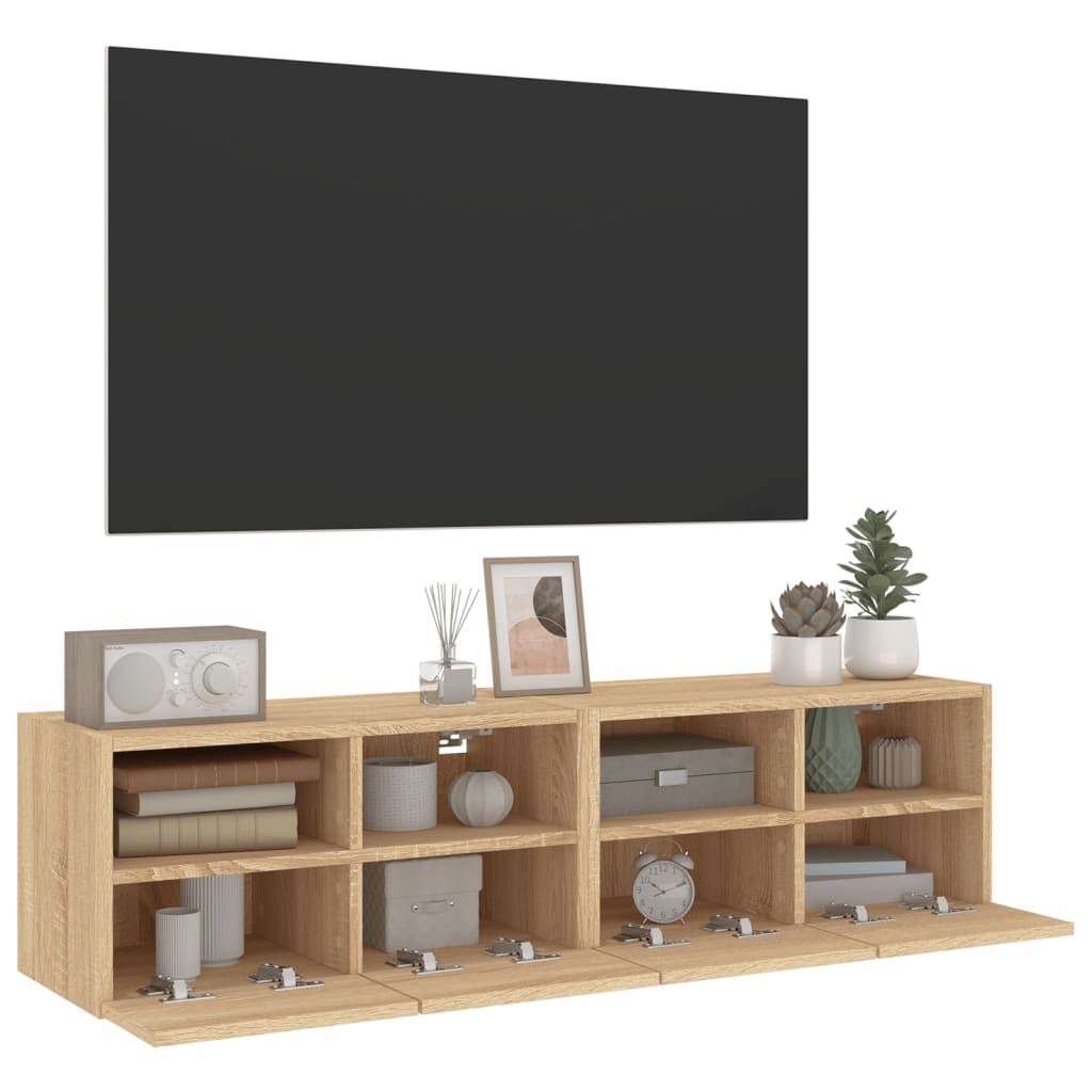 Mobili TV Parete 2pz Rovere Sonoma 60x30x30cm Legno Multistrato