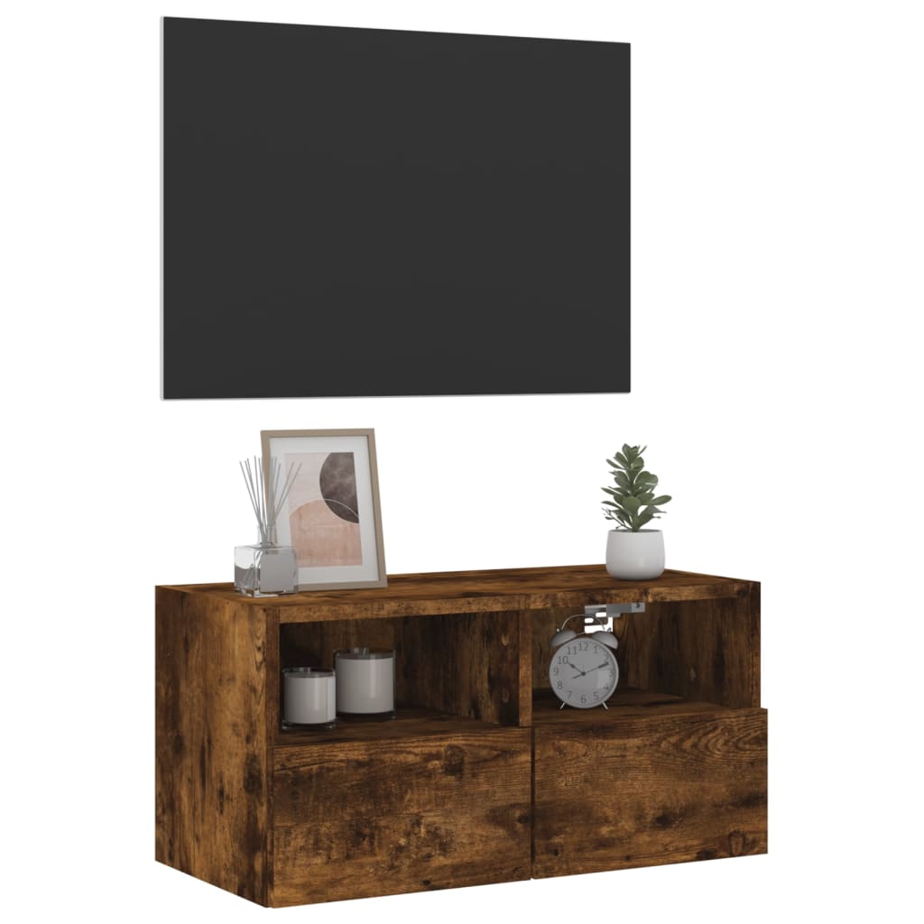 Mobile TV a Parete Rovere Fumo 60x30x30 cm in Legno Multistrato