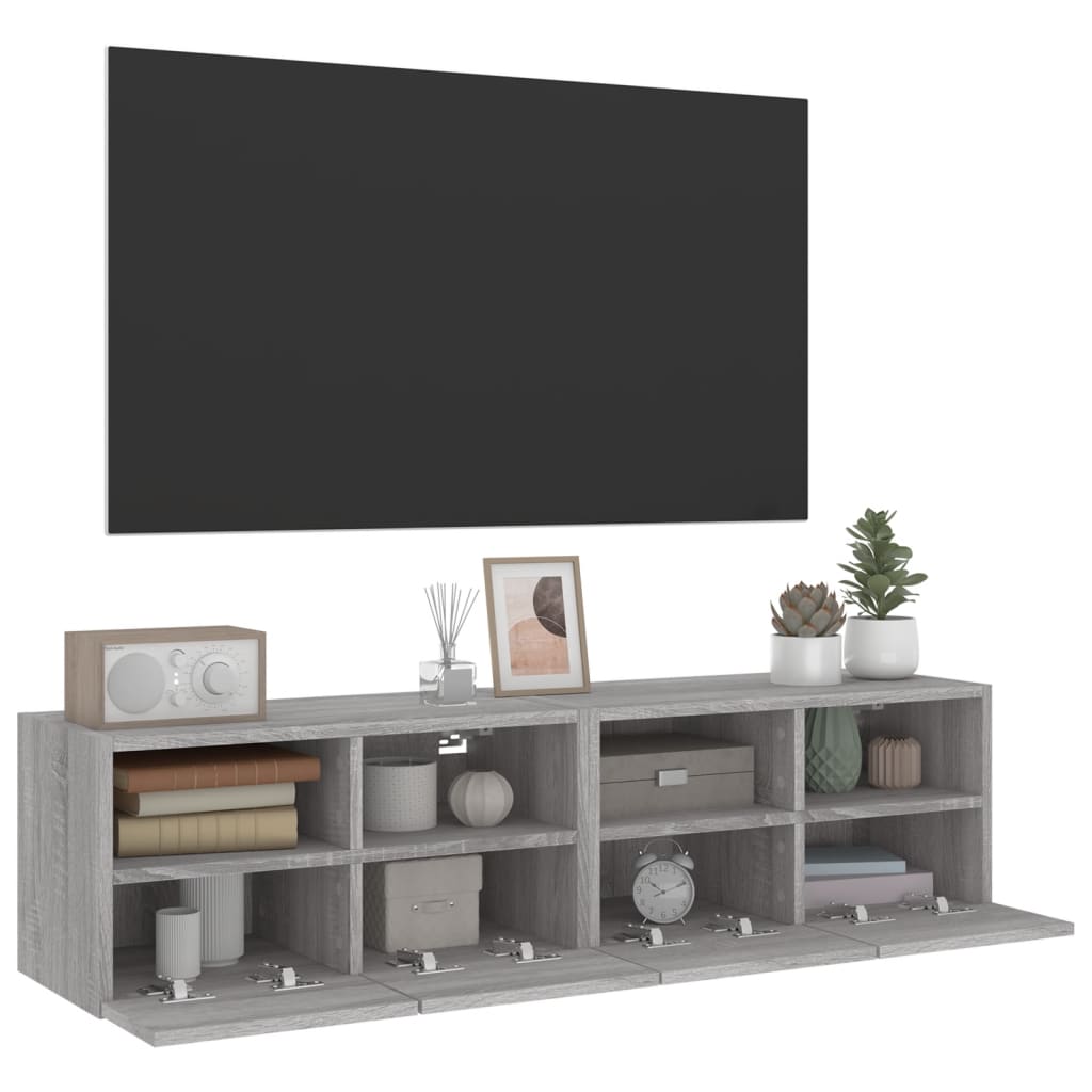 Mobili TV Muro 2pz Grigio Sonoma 60x30x30 cm Legno Multistrato