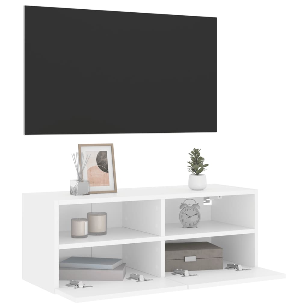 Mobile TV a Parete Bianco 80x30x30 cm in Legno Multistrato