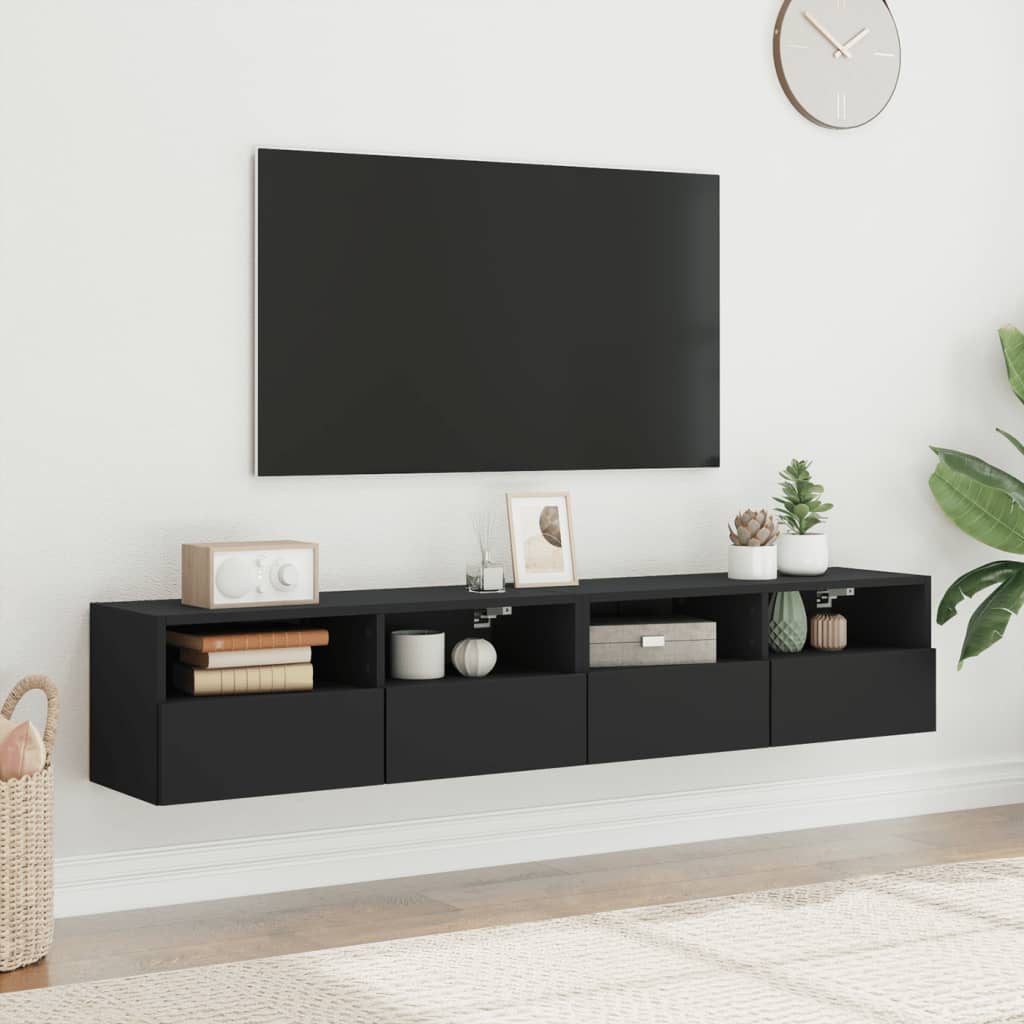 Mobili TV a Parete 2 pz Neri 80x30x30 cm in Legno Multistrato