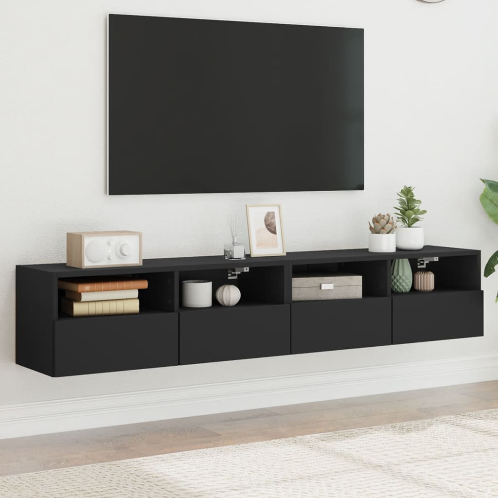 Mobili TV a Parete 2 pz Neri 80x30x30 cm in Legno Multistrato