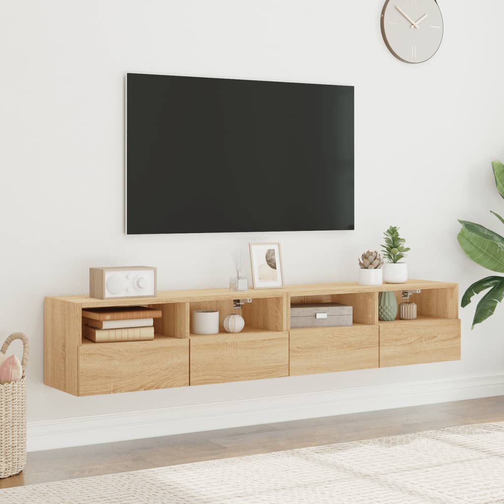 Mobili TV Parete 2pz Rovere Sonoma 80x30x30cm Legno Multistrato