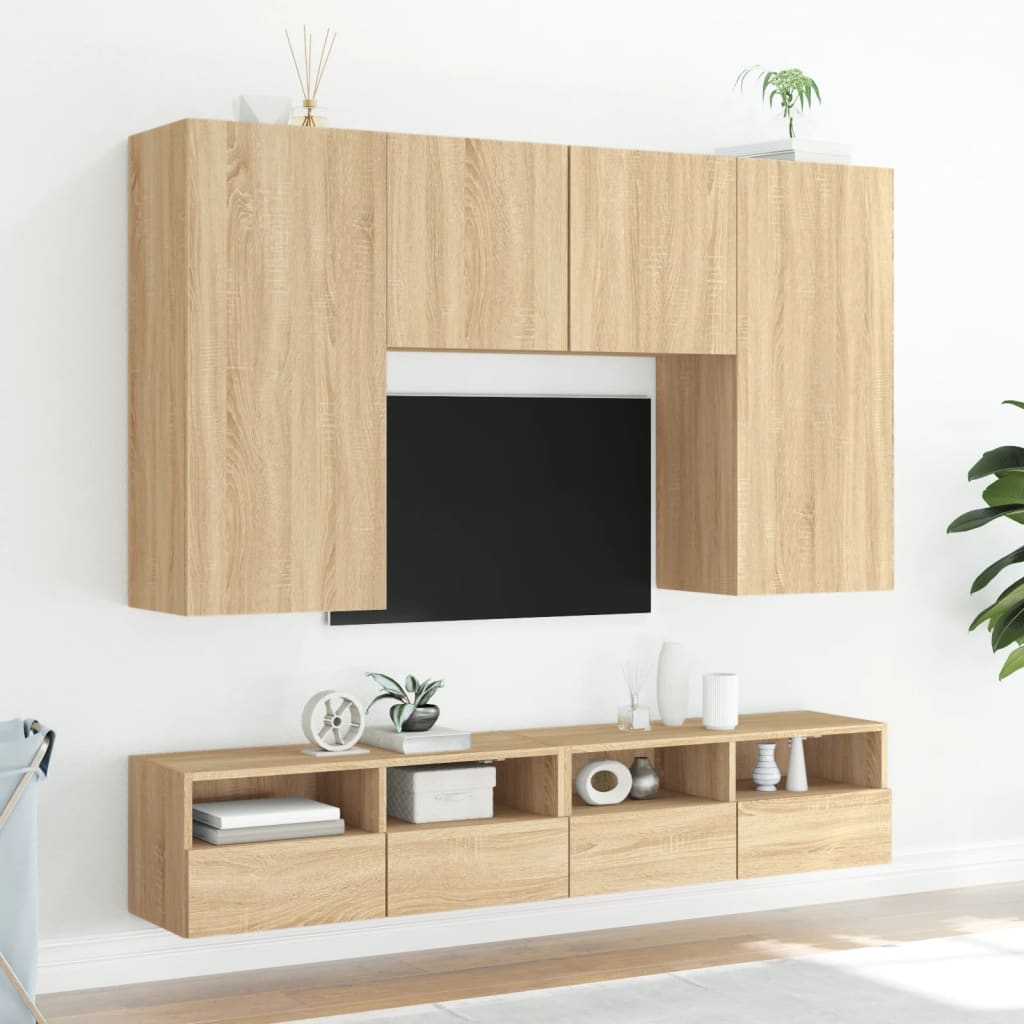 Mobili TV Parete 2pz Rovere Sonoma 80x30x30cm Legno Multistrato