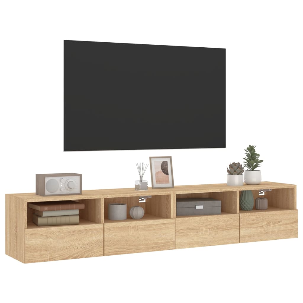 Mobili TV Parete 2pz Rovere Sonoma 80x30x30cm Legno Multistrato