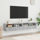 Mobili TV Muro 2pz Grigio Cemento 80x30x30 cm Legno Multistrato