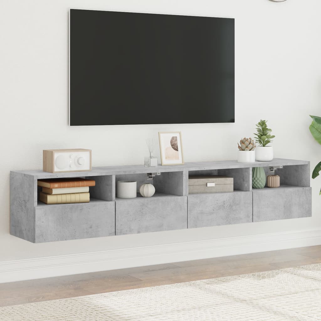 Mobili TV Muro 2pz Grigio Cemento 80x30x30 cm Legno Multistrato