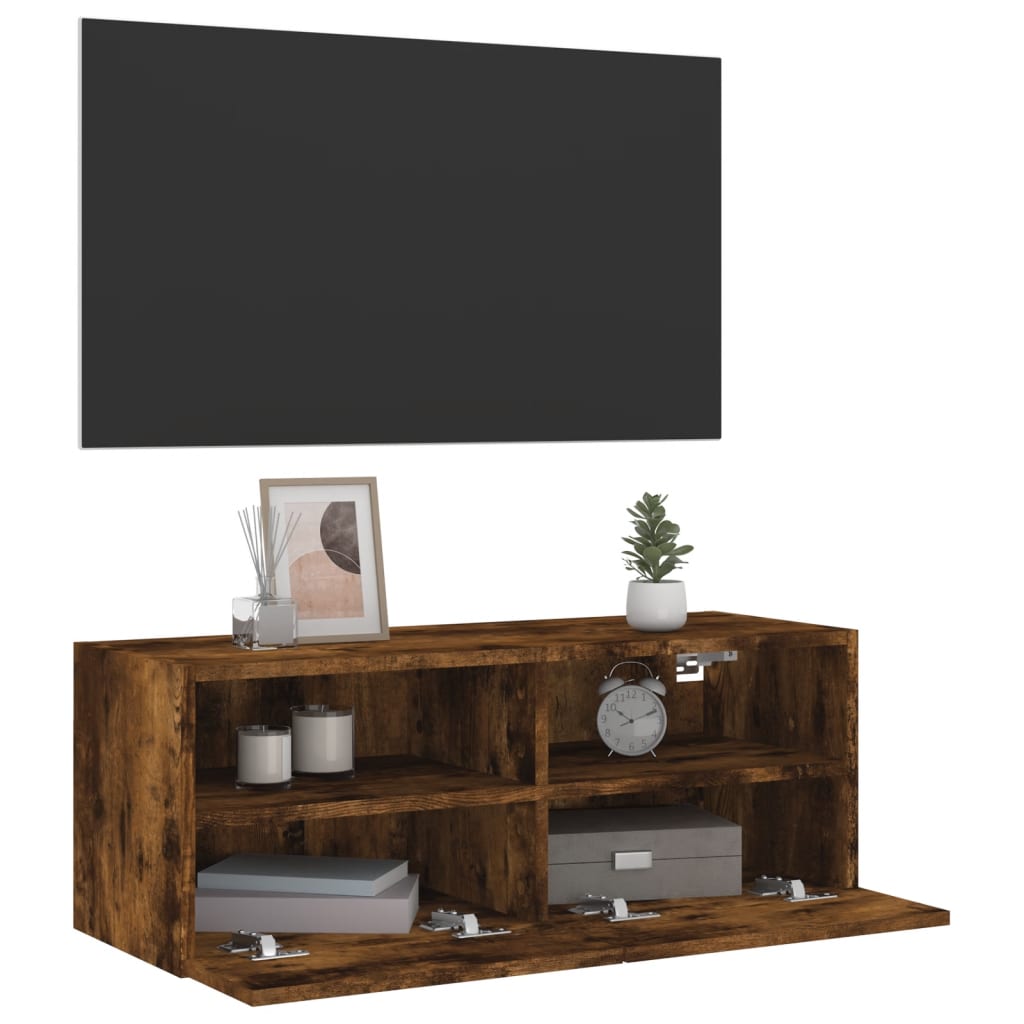 Mobile TV a Parete Rovere Fumo 80x30x30 cm in Legno Multistrato