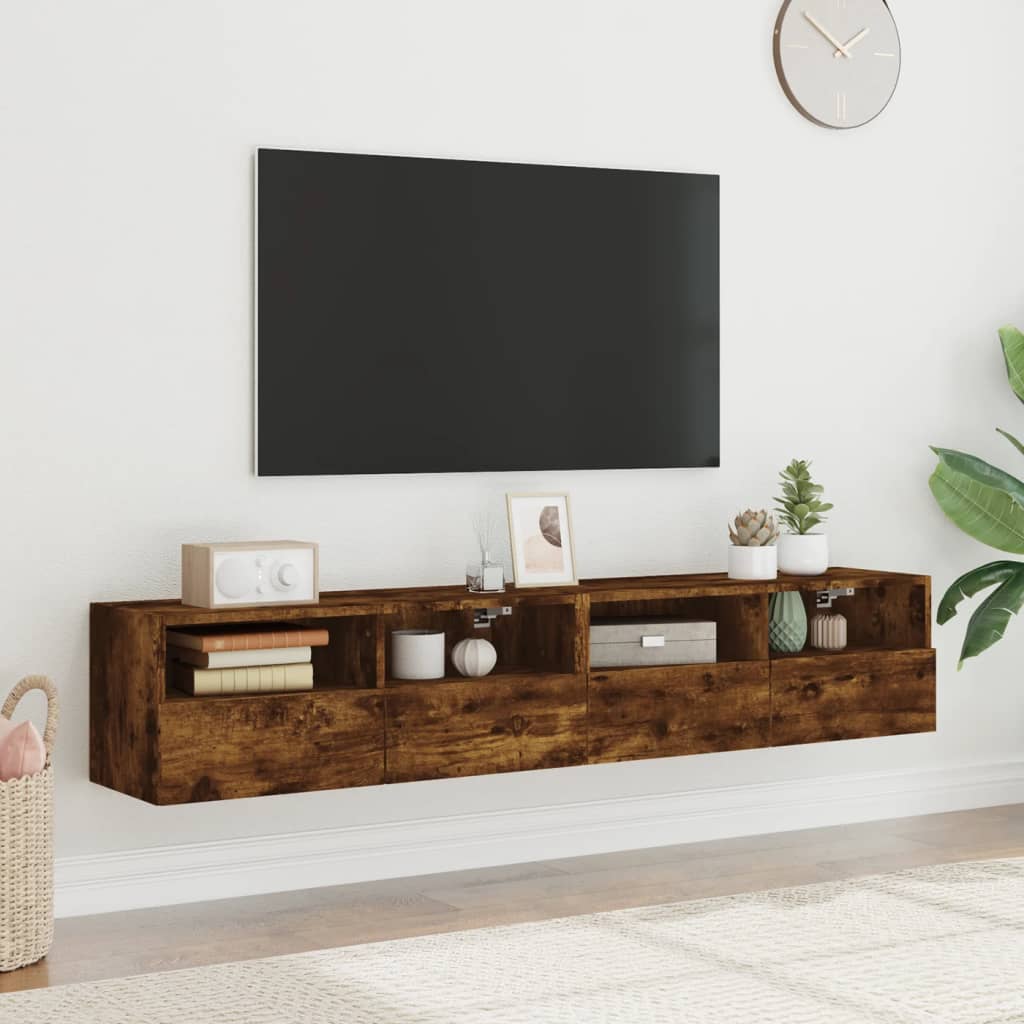 Mobili TV a Muro 2 pz Rovere Fumo 80x30x30 cm Legno Multistrato