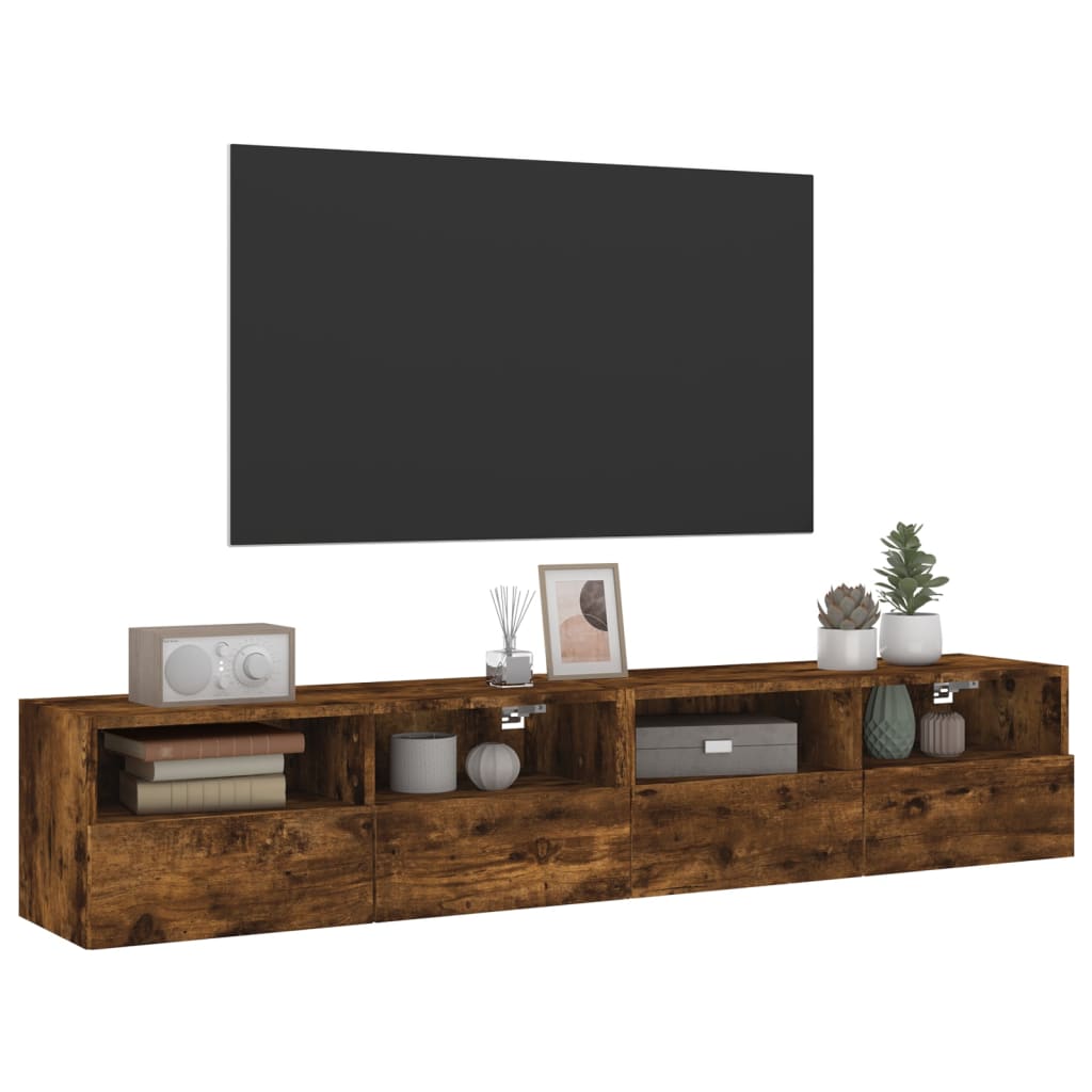 Mobili TV a Muro 2 pz Rovere Fumo 80x30x30 cm Legno Multistrato