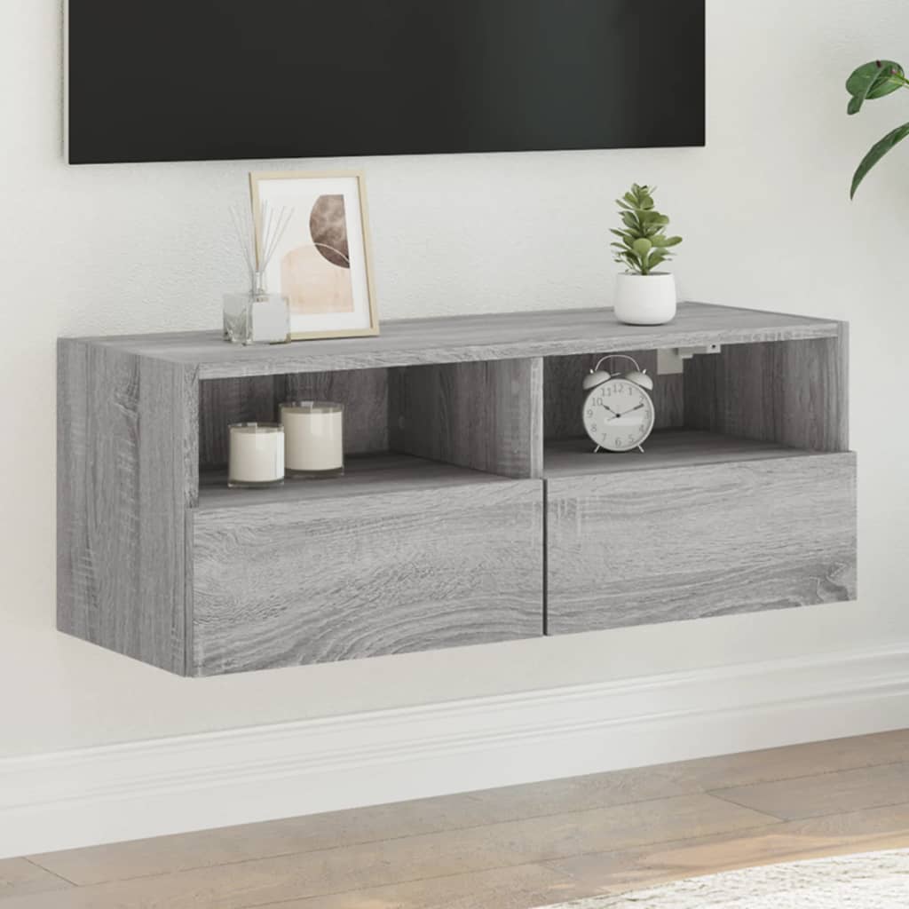 Mobile TV a Parete Grigio Sonoma 80x30x30 cm Legno Multistrato