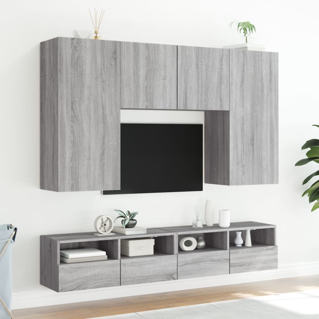 Mobili TV Parete 2pz Grigio Sonoma 80x30x30cm Legno Multistrato