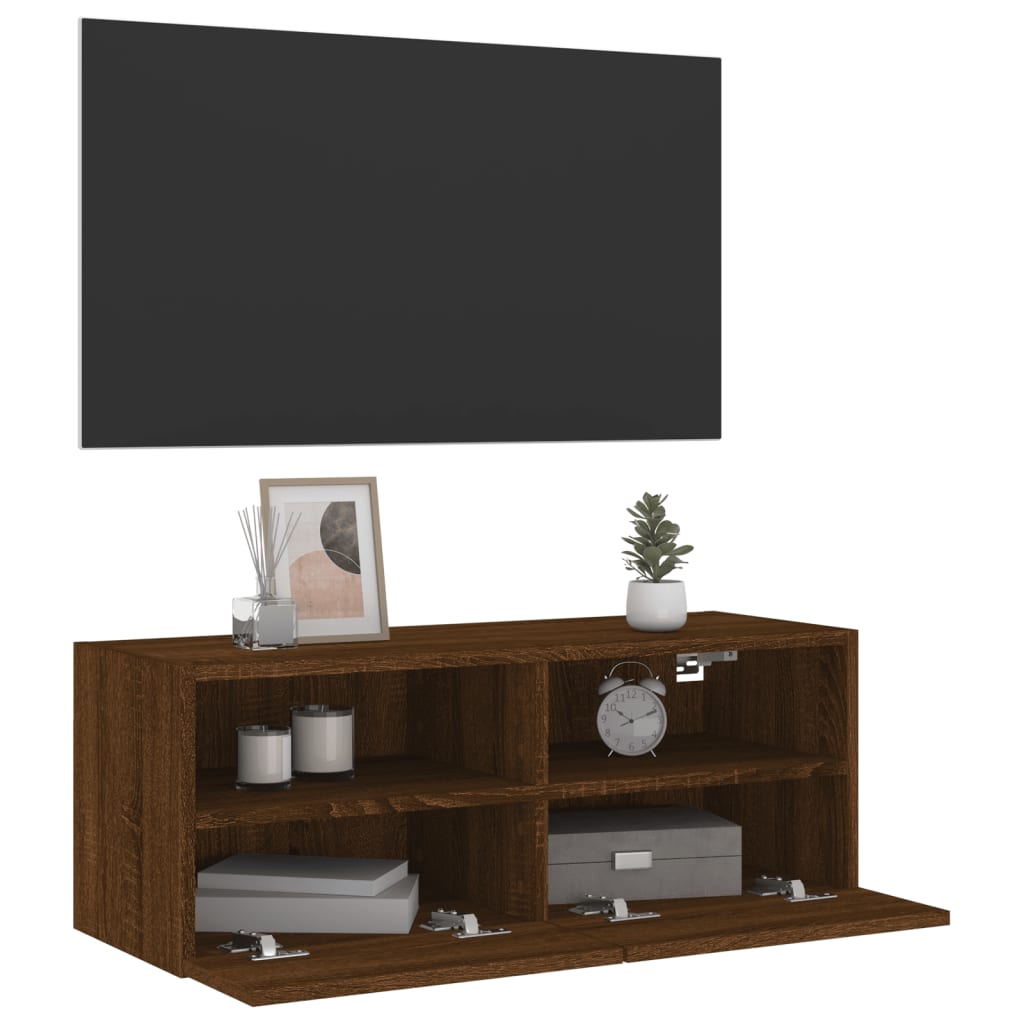 Mobile TV a Parete Rovere Marrone 80x30x30 cm Legno Multistrato