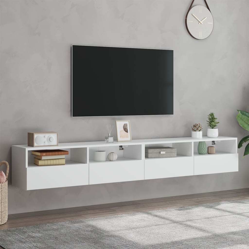 Mobili TV a Parete 2pz Bianchi 100x30x30 cm Legno Multistrato