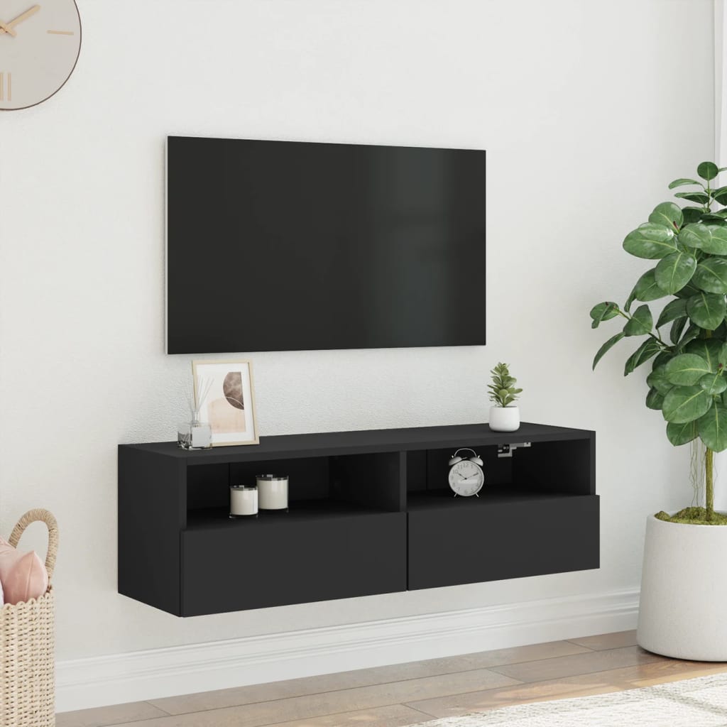 Mobile TV a Parete Nero 100x30x30 cm in Legno Multistrato