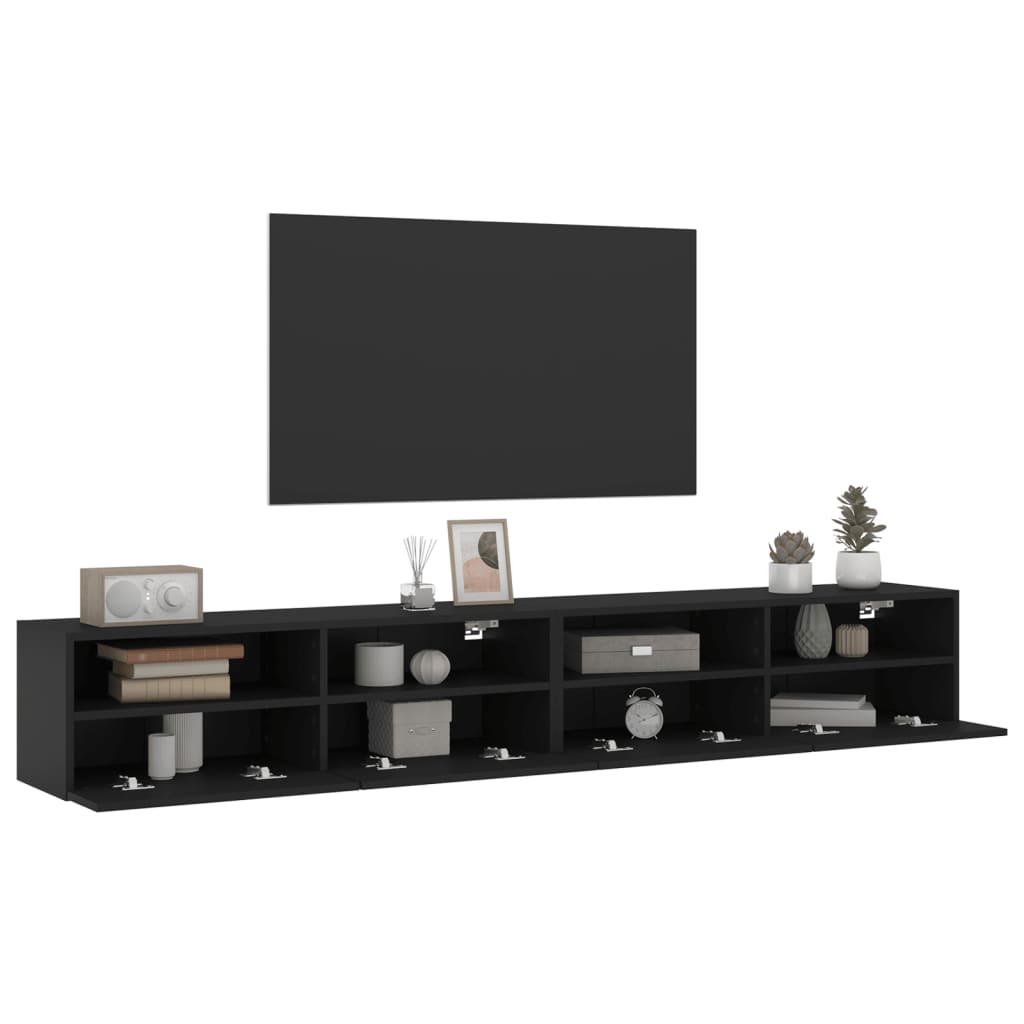 Mobili TV a Parete 2pz Neri 100x30x30 cm in Legno Multistrato