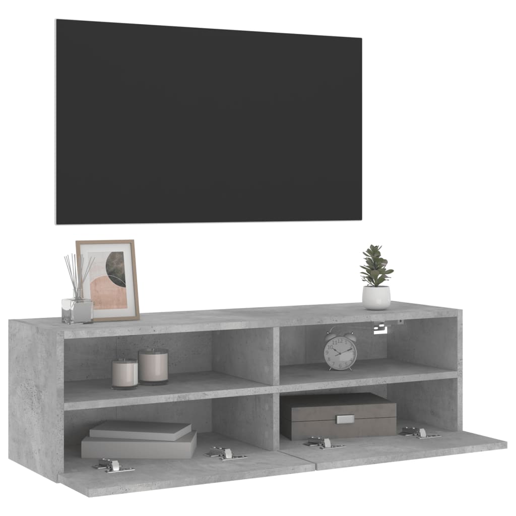 Mobile TV a Parete Grigio Cemento 100x30x30cm Legno Multistrato