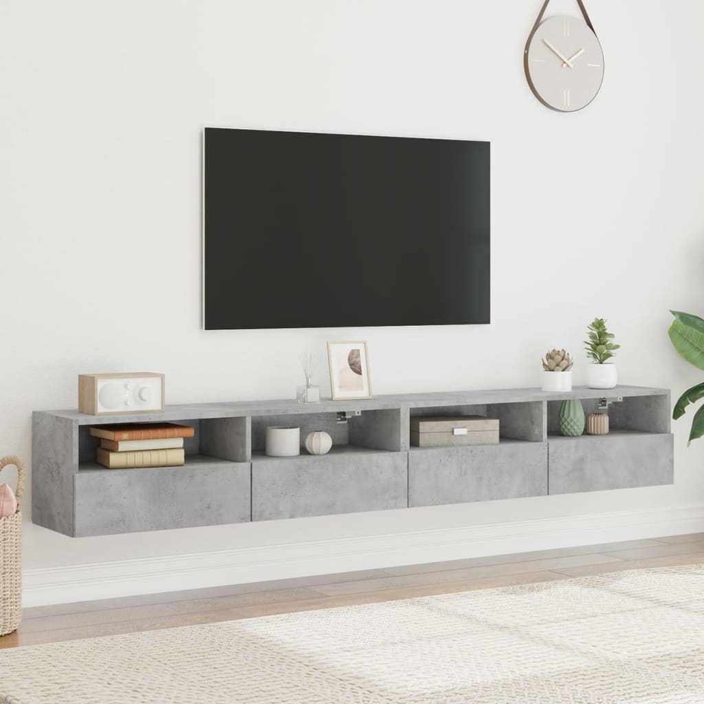 Mobili TV Muro 2pz Grigio Cemento 100x30x30cm Legno Multistrato