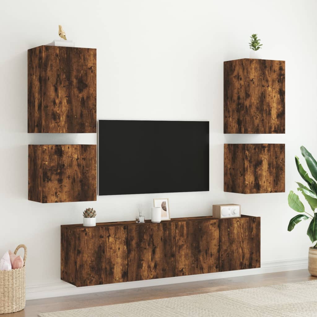 Mobile TV a Parete Rovere Fumo 40,5x30x40 cm Legno Multistrato