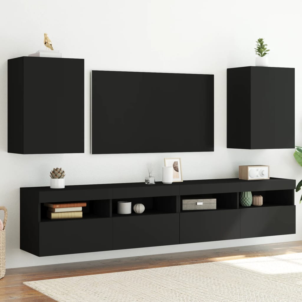 Mobili TV a Parete 2pz Neri 40,5x30x60 cm in Legno Multistrato