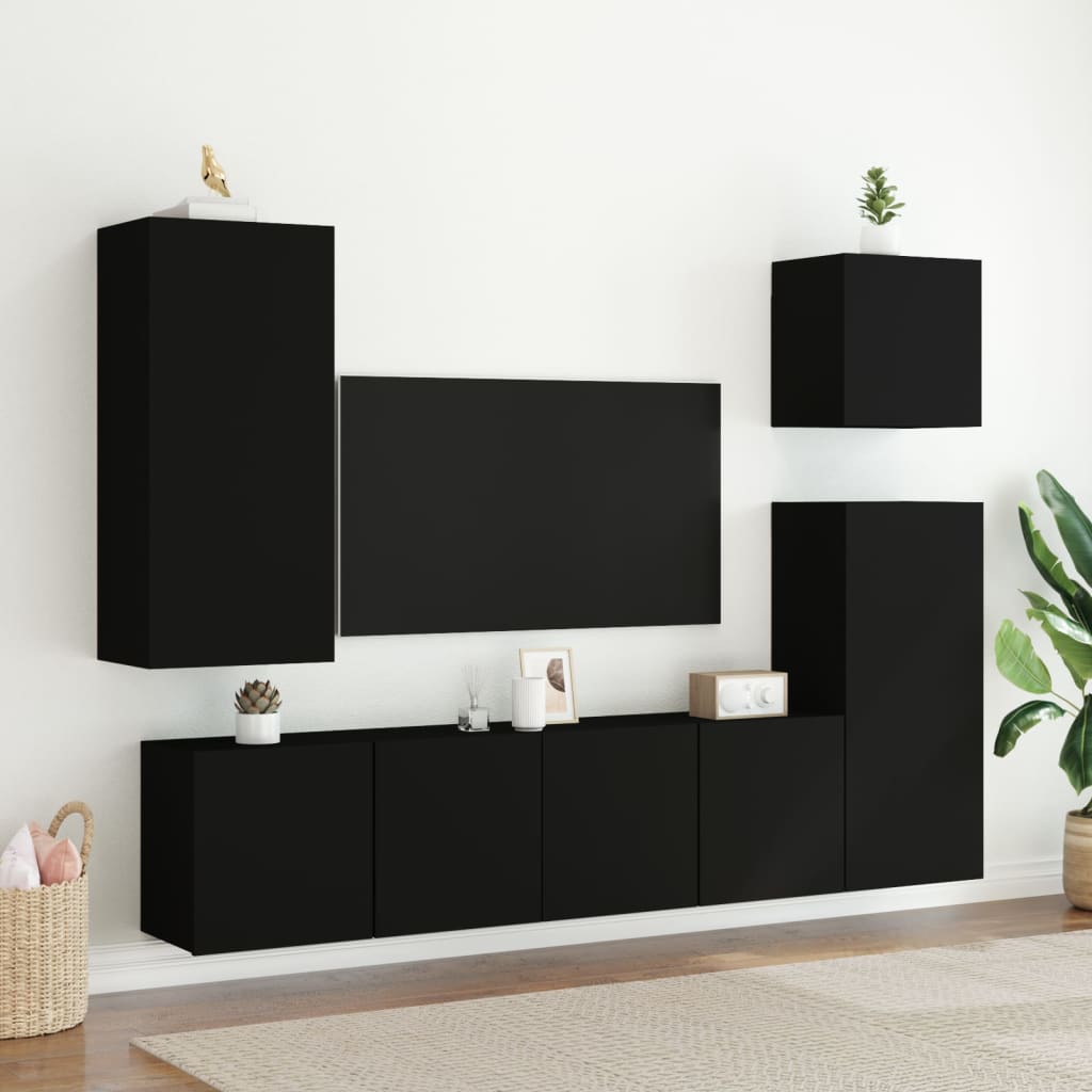 Mobile TV a Parete Nero 40,5x30x90 cm in Legno Multistrato