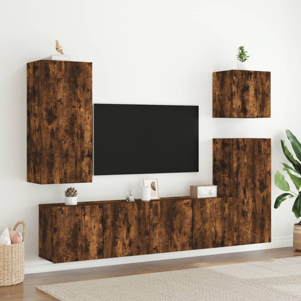 Mobile TV a Parete Rovere Fumo 40,5x30x90 cm Legno Multistrato