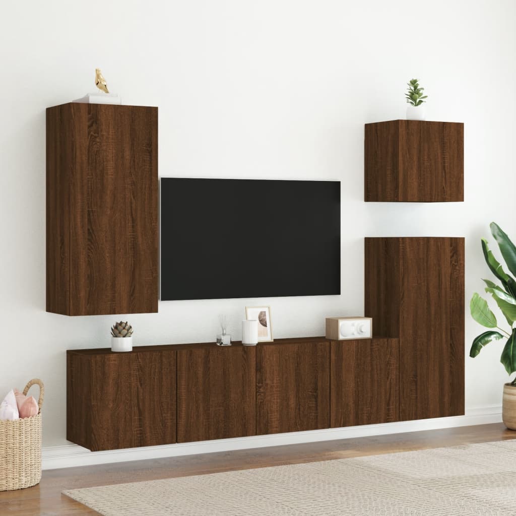 Mobile TV Parete Rovere Marrone 40,5x30x90 cm Legno Multistrato